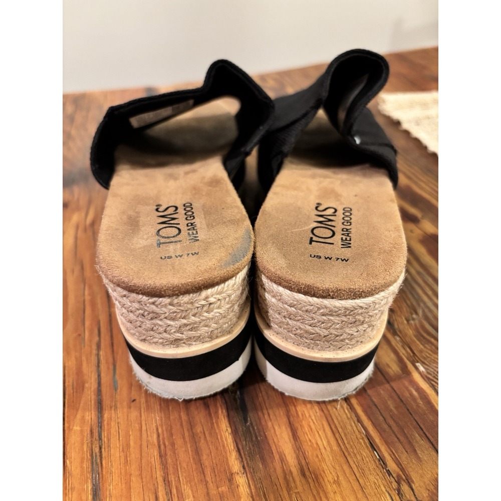 TOMS Women's Slide Wedge Sandals Black Textile Slip-On Logo Solid Size 7 - Picture 4 of 5